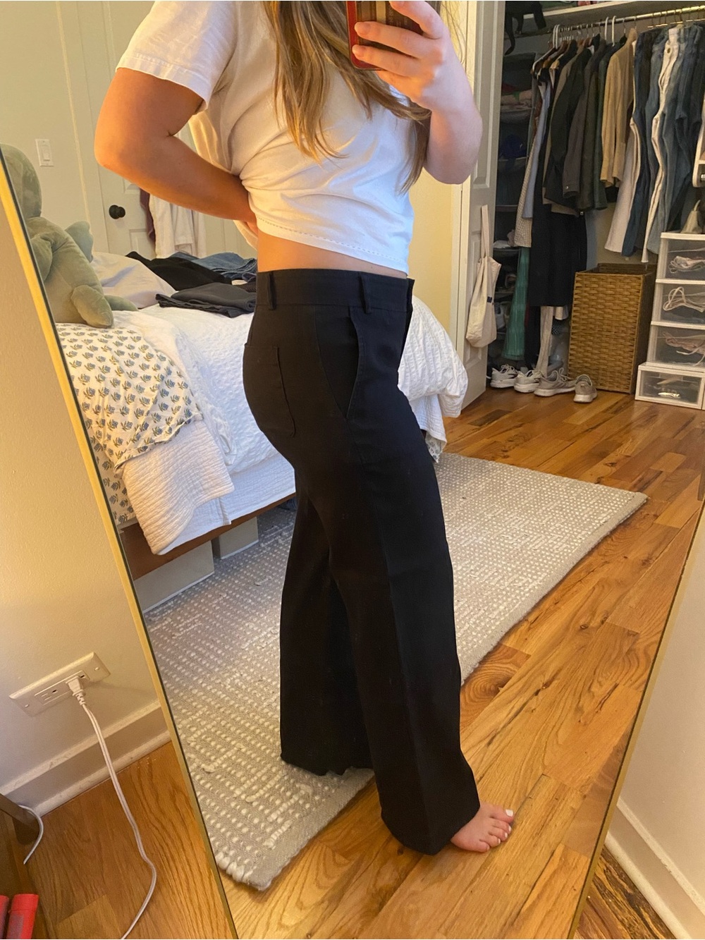 Theory Black Wide-Leg Mid Rise Linen Pants